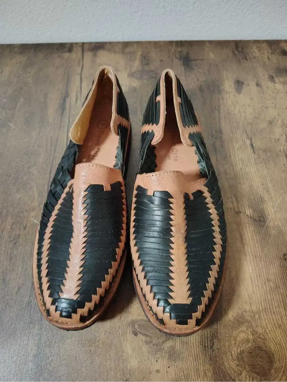 Mexican Men Huaraches Brown Black Flavio Orte Mexico Sz 14 (12 in) Boho Slip on